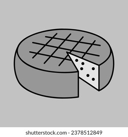 Head hard cheese with a slice cut out vector grayscale icon. Dairy product sign. Graph symbol for cooking web site and apps design, logo, app, UI