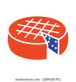 Kopf harter Käse mit einer Scheibe ausgeschnittenem Vektorsymbol. Produktzeichen für Milcherzeugnisse. Graph-Symbol für das Kochen von Webseiten und Apps-Design, Logo, App, Benutzeroberfläche