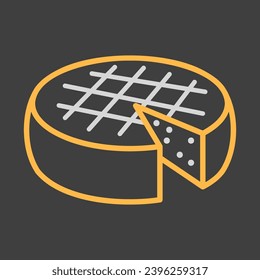 Cabeza queso duro con una tajada cortada vectorial sobre un icono de fondo oscuro. Signo de producto lácteo. Símbolo gráfico para cocinar diseño de sitio web y aplicaciones, logotipo, aplicación, interfaz de usuario