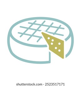 Cabeça de queijo duro com uma fatia recortada ícone de vetor. Sinal de produto láteo. Símbolo de gráfico para site de culinária e design de aplicativos, logotipo, aplicativo, UI