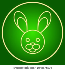 Head of a hare, a rabbit in a neon circle. Easter.