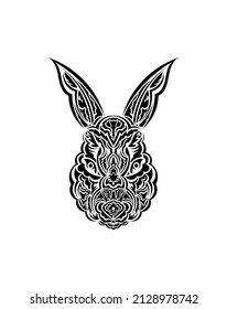 Cabeza de liebre con estilo de tatuaje. Símbolo aislado de 2023. Hecho a mano.