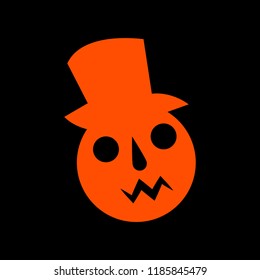 Head With Hat - Halloween Terrible Vector Icon - Orange On Black Background 2