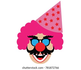 Clown’s head with hat isolated on white background.