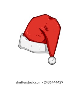 Hut Santa Cartoon. Jahr neu, Grafik abstrakt, transparenter roter Kopf Hut Santa Zeichen. Isolierte Symbol Vektor-Illustration