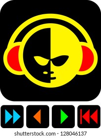 Head in Headphones - Vector icon isolated