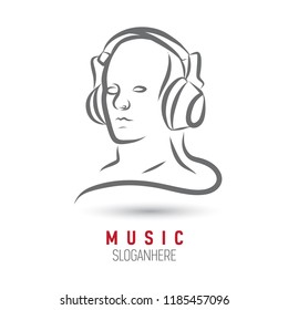 head and headphones vector as music and entertainment logo