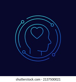 head with heart, affection or passion icon, linear design