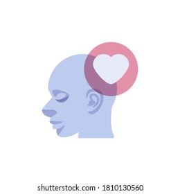 Head with heart flat icon, vector sign, In love man colorful pictogram isolated on white. Symbol, logo illustration. Flat style design