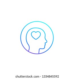 Head with heart icon, line vector