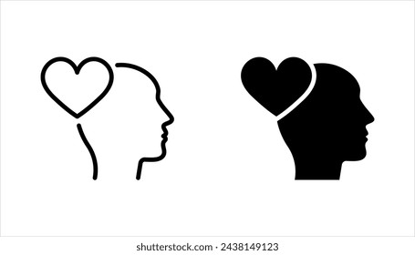 Head heart icon set. concept of love or amour good feeling and harmony with smile face, vector illustration on white background