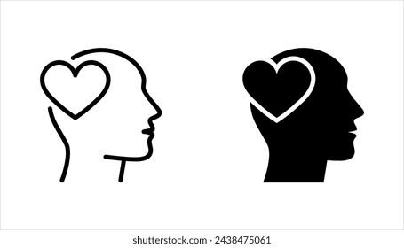 Head heart icon set. concept of love or amour good feeling and harmony with smile face, vector illustration on white background