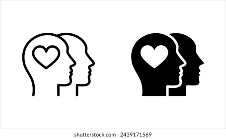 Head heart icon set. concept of love or amour good feeling and harmony with smile face, vector illustration on white background