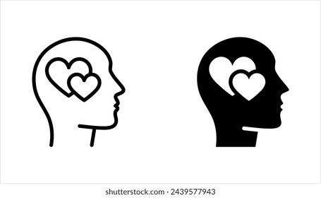 Head heart icon set. concept of love or amour good feeling and harmony with smile face, vector illustration on white background