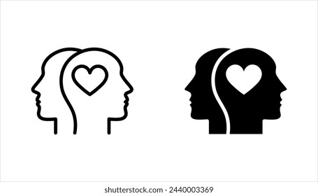 Conjunto de iconos de corazón de cabeza. concepto de amor o amor buena sensación y armonía con la cara de la sonrisa, ilustración vectorial sobre fondo blanco