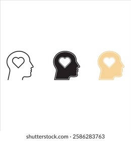 Head heart icon set. concept of love or amour good feeling and harmony with smile face, vector illustration on white background
