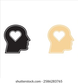 Head heart icon set. concept of love or amour good feeling and harmony with smile face, vector illustration on white background
