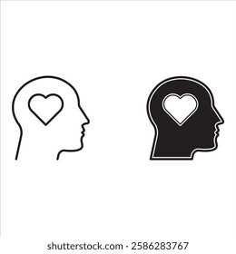 Head heart icon set. concept of love or amour good feeling and harmony with smile face, vector illustration on white background
