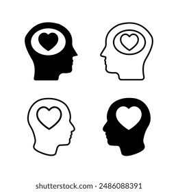 Head heart icon set. sign for mobile concept and web design color editable