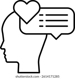 A head with a heart on top and a speech bubble below