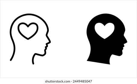 cabeza con el icono del Vector del corazón sobre fondo blanco