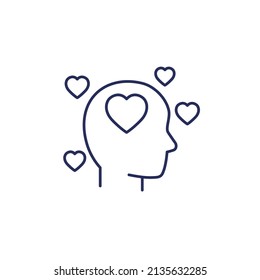 ícono de cabeza y corazones, afecto o línea de pasión