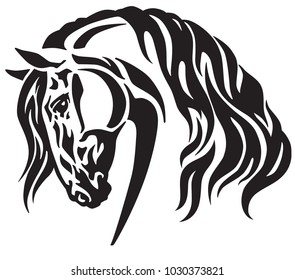 head of heavy draft horse . Black and white tribal tattoo style vector illustration