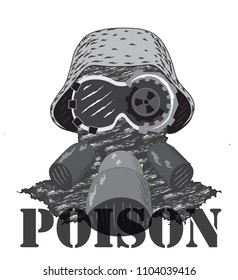 
Head in helmet. Without background The inscription of poison. Vector drawing. For print