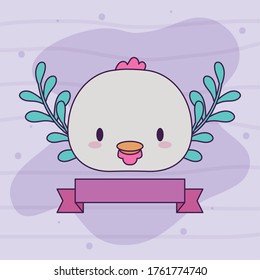 head of hen baby kawaii with decor vector illustration design