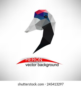Head of heron. Polygonal vector image. Eps10.