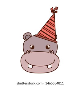 head of hippo with party hat on white background