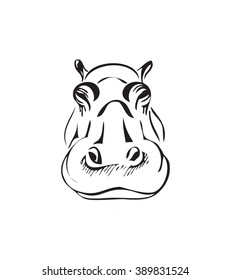 the head of a hippopotamus, black and white vector illustration