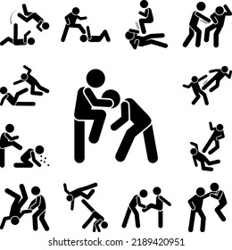 Head hit men icon in a collection with other items