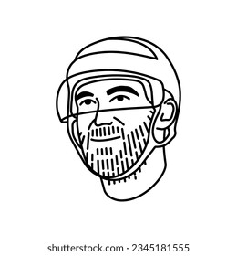 Head hockey player line. Vector