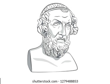 Head Of Homer Greece Athens Ancient Philosophy Legendary Author Statue Sculpture Antique Iliad And The Odyssey Literature Vector