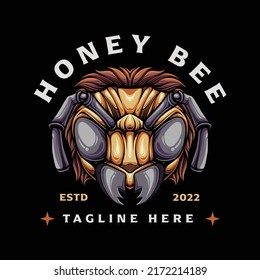 Head honey bee hand drawn illustration