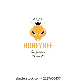 head honey bee queen with crown logo design