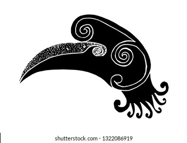 head of hornbill bird. illustration - silhouette with dots - vector