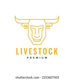 head horned animal livestock cattle cow quality logo design vector icon illustration template