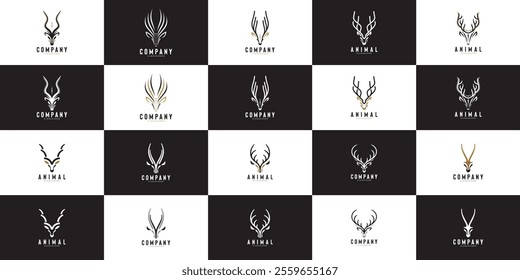 head and horns abstract logo collection, hunting, wild animal, design template illustration.