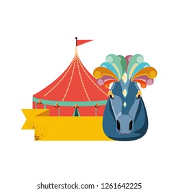 head of horse with circus tent