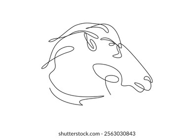 Head horse in continuous one line drawing. Abstract stallion head in single line art illustration. Editable vector.  