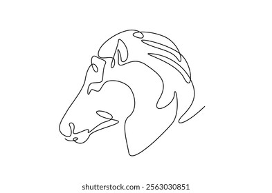 Head horse in continuous one line drawing. Abstract stallion head in single line art illustration. Editable vector.  