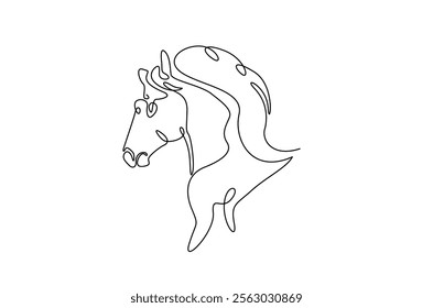 Head horse in continuous one line drawing. Abstract stallion head in single line art illustration. Editable vector.  