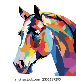 Cabeza de caballo dibujada con estilo de arte WPAP, arte pop, ilustración vectorial.