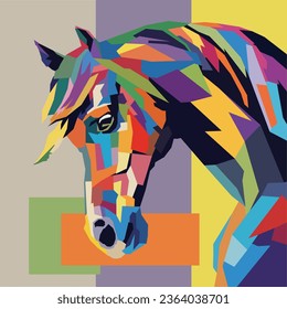 Cabeza de caballo dibujada con estilo de arte WPAP, arte pop, ilustración vectorial.