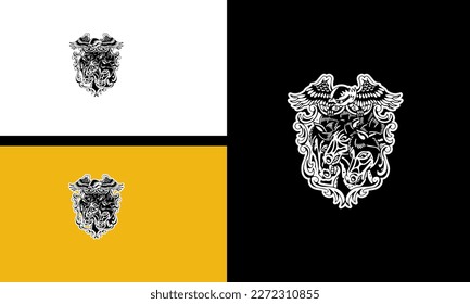 head horse and eagle vector outline design