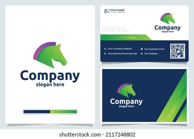 head horse ,gradient color ,logo design and business card