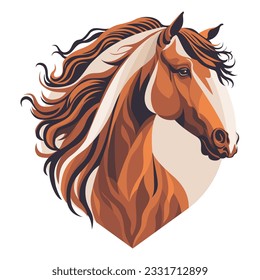 Head of a horse with a large mane. Illustration of a horse in a polygonal style. Vector illustration on a white background