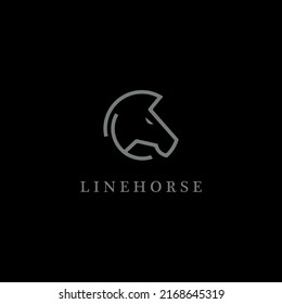 Head horse logo vector with line art concept.